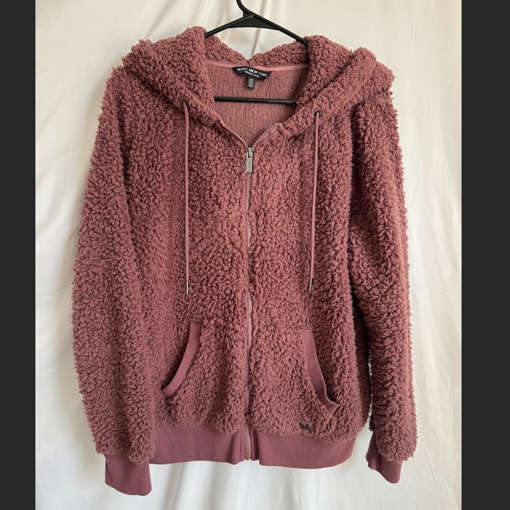 Marc New York Andrew Marc Full Zip Mauve Sherpa Hoodie L